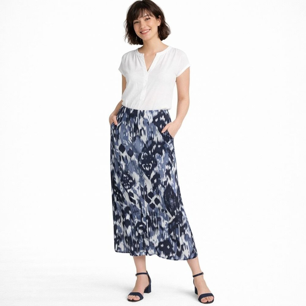Banana Republic Womens Small Navy & White Ikat Print Midi Skirt